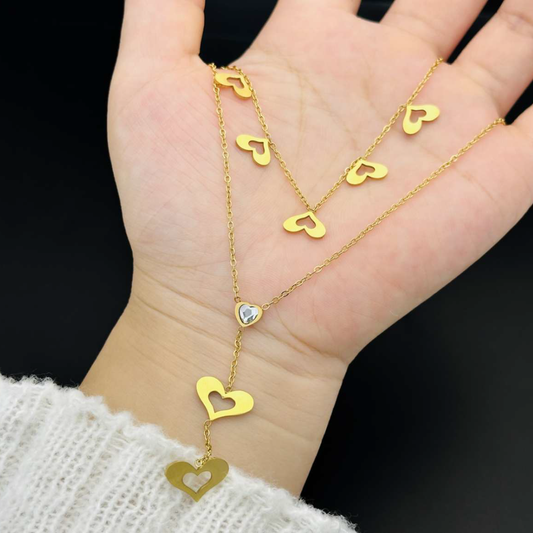 COLLAR DORADO CORAZONES HUECOS