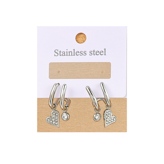 PENDIENTES PLATEADOS CORAZON Y PUNTO